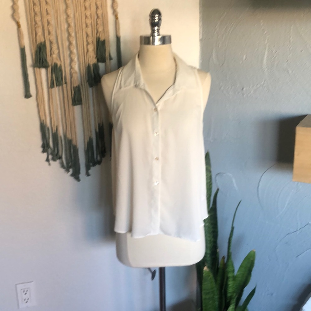 Ambar M white button blouse criss cross back